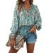 Diyun European And American 2025 Autumn Winter Bohemian Vacation Style Rayon Printed Tie Long Sleeve Top_ecoleips.com