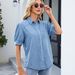 Women's Casual Denim Shirt With Puff Sleeves & Turn-Down Collar - Lightweight Summer Top For Street Style_ecoleips.com