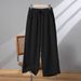Suitable For All Seasons Cotton Wide-Leg For Women Zen Clothing Autumn High-Waist Draped Linen Cropped Plus Size Tai Chi Drawstring Straight-Leg_ecoleips.com