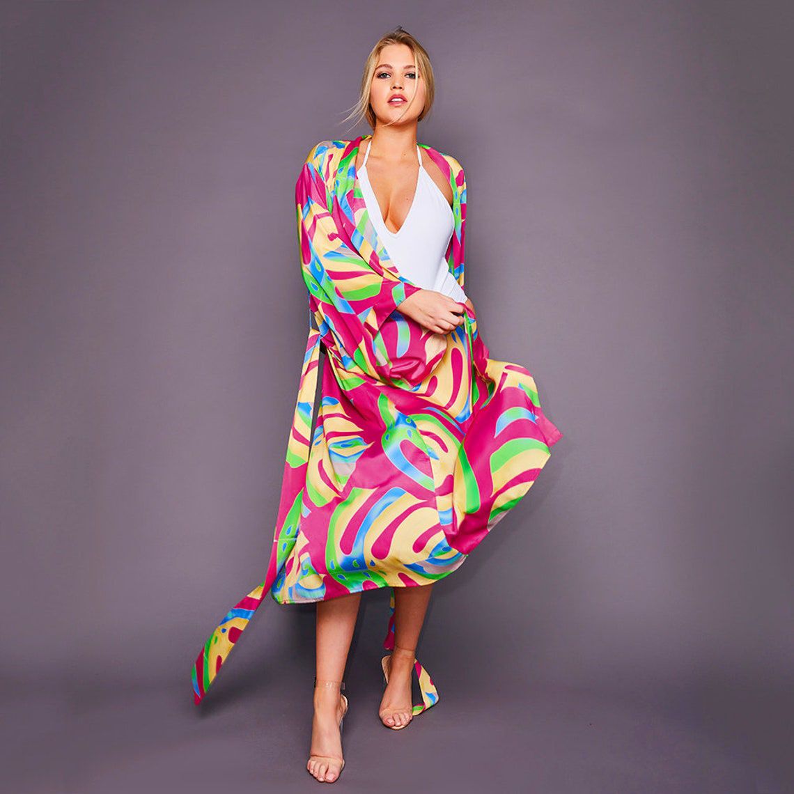 Women's Lightweight Cotton Beach Cover Up – Floral Print Sun Protection Kimono, Bikini Wrap, Vacation Swimwear Cover-Up_ecoleips.com