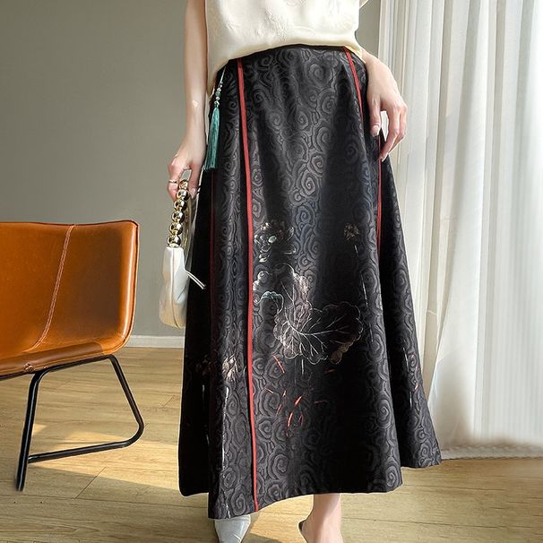 Heavy Embroidery Chinese-style Women's A-line Long High-end Elegant Horsehair Skirt, New National-style Acetate Satin_ecoleips.com