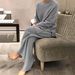 Women's Clothing Autumn/Winter Oversized Knit Sweater Set – Long-Sleeve Two-Piece Outfit (S-3XL, Wool Blend, Solid Colors, Casual & Office Wear)_ecoleips.com