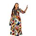 Women's Clothing Plus Size Clothes"Elegant Print Dress With Rhinestone & Beaded Details - Flowy Full Skirt For Women, Tribal & Boho Style, Summer_ecoleips.com