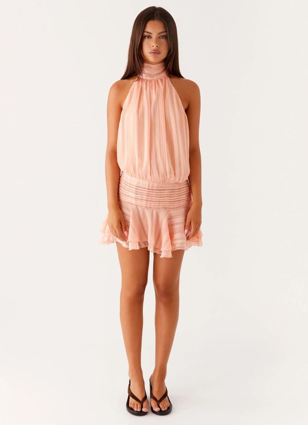 French Elegance Off-Shoulder Halter Dress – Summer Sleeveless Mini Dress With Waist Accent For Birthday, Vacation & Date Night_ecoleips.com