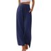 Plus Size Linen-Blend Wide Leg Pants With Drawstring Waist & Pockets - Comfortable Casual Trousers For Women_ecoleips.com