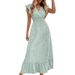 Elegant V-Neck Long Dress For Women Spring/Summer Style Slim Waist Ruffled New Arrival_ecoleips.com
