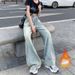 Fleece-Lined Letter Print Polo Zip-Up Top & Vintage Drawstring Jeans Set - Urban Streetwear Essentials (Blue/Pink)_ecoleips.com