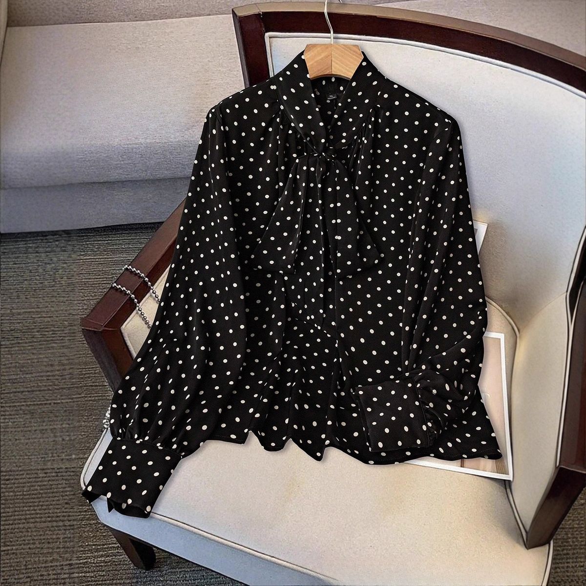 Women's Polka Dot Shirt Long Sleeve Casual Style Versatile Belly Covering Spring Autumn Niche Design Fashion_ecoleips.com