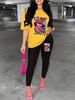 Women's Casual Loose And Fashionable Lip Print Letter Pattern Print Loose T-shirt+cropped Pants Two-piece Home Sportswear Daily Wear-249_ecoleips.com