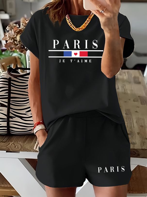 Women’s 2 Piece Outfit Set – Oversized Graphic T-Shirt And Biker Shorts Matching Set, Casual Summer Lounge Tracksuit For Daily Wear-312_ecoleips.com