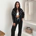 Women's Casual Street Style Set Long Sleeved Collared Cardigan Elastic Fit Pants Two Piece Outfit_ecoleips.com
