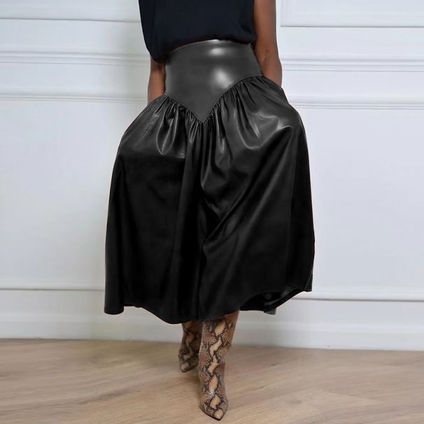 Women's Clothing Plus Size Women's PU Leather Half Length Skirt Style With Pockets For Formal & Casual For Women_ecoleips.com