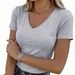 Women's Stretch V-Neck Short Sleeve T-Shirt - Soft Comfort Fit Casual Basic Top For Everyday Wear Sleek Slim Fit_ecoleips.com