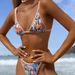 Women Tropical Town Fruit Print Two Piece Bikini Set Striped Trim Adjustable Thin String Triangle High Cut Cheeky Beach Swimsuit_ecoleips.com