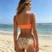 Solid Orange Ladder Cutout Bikini Top Floral Print Side Tie High Cut Bikini Bottom Two Piece Women Beach Swimsuit_ecoleips.com