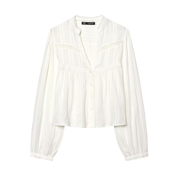 Lace-Trim Cropped Blouse – Minimalist 3d Texture Top With Soft Cotton Blend (Xs-L) Breathing Canvas_ecoleips.com