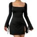 Voya Women's Small Fragrant Style Square Neck Red Dress For Spring And Summer High Waisted Versatile A-line Slit Short Skirt For Women_ecoleips.com