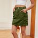 Distressed Denim A-Line Mini Skirt – Utility Pockets, Washed Blue/Khaki/Army Green/Black (S-XXL, Streetwear, Raw Edge, Patchwork)_ecoleips.com
