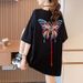 Women's Clothing Stylish Embroidered Butterfly Mid-Length T-Shirt For Women Short Sleeve Loose Fit Plus Size Style Summer_ecoleips.com