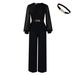 Women's Clothing Elegant And Fashionable V Neck Elegant V-Neck Ruffle Blouse With Wide-Leg Pants Set | Flowy Office Chic Two-Piece Outfit_ecoleips.com