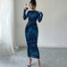 Women's Pleated Tight Dress Sexy Mesh Printed European American Style for Autumn New Arrival_ecoleips.com
