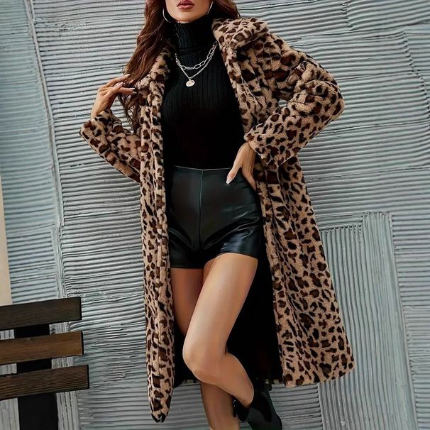 Luxury Leopard Print Trench Coat – Oversized Longline Faux Fur Jacket For Women (S-XXL)_ecoleips.com
