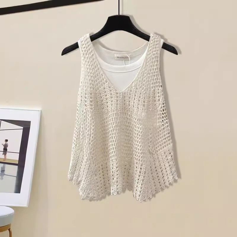 Women's Clothing Summer Outfit With A Complete Set Of Women's New Light Luxury Design Hollow Vest Vest Hole Shorts Three Piece Set_ecoleips.com