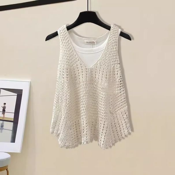 Women's Clothing Summer Outfit With A Complete Set Of Women's New Light Luxury Design Hollow Vest Vest Hole Shorts Three Piece Set_ecoleips.com
