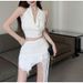 Women's Solid Color Halter Neck Vest And Irregular Short Skirt Set Sexy New Hot Girl Clothing_ecoleips.com