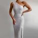 Women’s Clothing Winter New Women's Wear Pink Slit Long Skirt One Shoulder Sequined Dress_ecoleips.com
