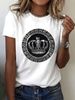 Women's Clothing Women's Crew Neck T-Shirt Style Crown Greek Letter Print Top For Formal & Casual For Women_ecoleips.com