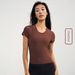 Women's Clothing High End Slim Yoga Tops Ribbed Round Neck Love Fitness Short Sleeved Pleated Outdoor Sports T Shirts For Women_ecoleips.com