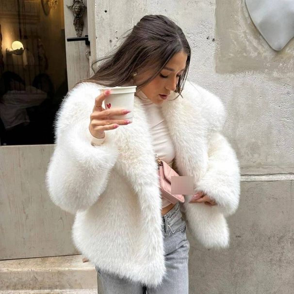Stylish Women's Faux Fur Coat, Oversized Lapel, Fox Fur Texture Jacket, Available In Multiple Colors, Fluffy And Soft._ecoleips.com