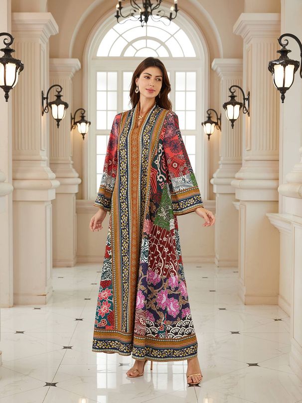 Women's Dubai Long Robe Muslim Print Hooded Dress Set, Elegant Islamic Clothing For Women, Comfortable And Stylish Loungewear_ecoleips.com