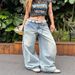 Spring Autumn 2027 Fashion American Retro Jeans Women Cotton High Waist Embroidery Wide Leg Washed Denim Pants XS-4XL_ecoleips.com