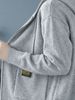 Light Grey Zip Up Drawstring Hood Pit Rib Knit Cardigan, Loose Lightweight Breathable Soft Skin-touch Long Sleeve Pocket Sweater_ecoleips.com