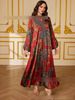 Women's Long Robe Dress Beaded Floral Embroidery Stand Collar Drawstring Muslim Fashion_ecoleips.com