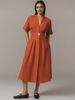 Women's Long Dress V Neck Short Sleeve Front Button Loose Fit Shirt Dress With Slit Fashion_ecoleips.com