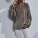 Summer Fashion Long-Sleeved Printed Checkered Striped V-Neck Top For Women_ecoleips.com