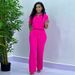 Women's Clothing Solid Color Casual Large Size Short Sleeved Shirts Trousers Two Piece Suits_ecoleips.com