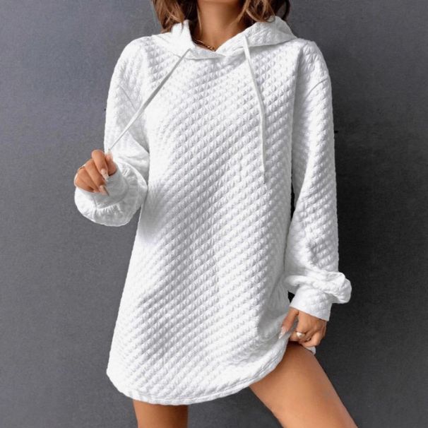 Oversized Hooded Sweatshirt For Women - Geometric Jacquard Pullover With Drawstring Premium Fabric_ecoleips.com