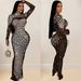 C6890 Cross-Border European And American Fashion Women's Solid Color Mesh Rhinestone Sleeve Long Dress_ecoleips.com