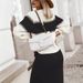 Elegant Women's Knit Sweater & Skirt Set, Loose Fit Long Sleeve Pullover With Stretchy Midi Skirt, Black Casual Two-Piece Outfit_ecoleips.com