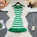 YuooMuoo Chic Fashion Sexy Package Hip Ruffled Summer Dress 2025 Summer Y2K Stripes Knitted Mini Party Dress Streetwear Outfits_ecoleips.com