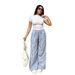 Classic White T-Shirt & Wide Leg Stripe Pants Set, Casual Two-Piece Outfit For Women, Comfortable Daily Wear Loungewear Co-Ords_ecoleips.com