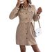 Women's Corduroy Shirt Dress – Long Sleeve Belted Tunic (S-XL, Fall/Winter Staple)_ecoleips.com