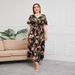 Cross-Border Hot-Selling New High-Waisted V-Neck Midi Plus Size Elegant Printed Black Sexy Stylish Dress_ecoleips.com