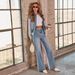 Trendy Denim Jacket & Pants Set – Oversized Two-Tone Women's Outfit, Streetwear Spring Collection_ecoleips.com