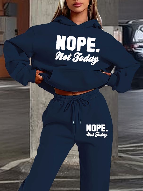 Women's Autumn And Winter Fashionable Casual Letter Pattern Printed Thick And Plush Warm Hooded Sweatshirt+sports Pants Set-757_ecoleips.com