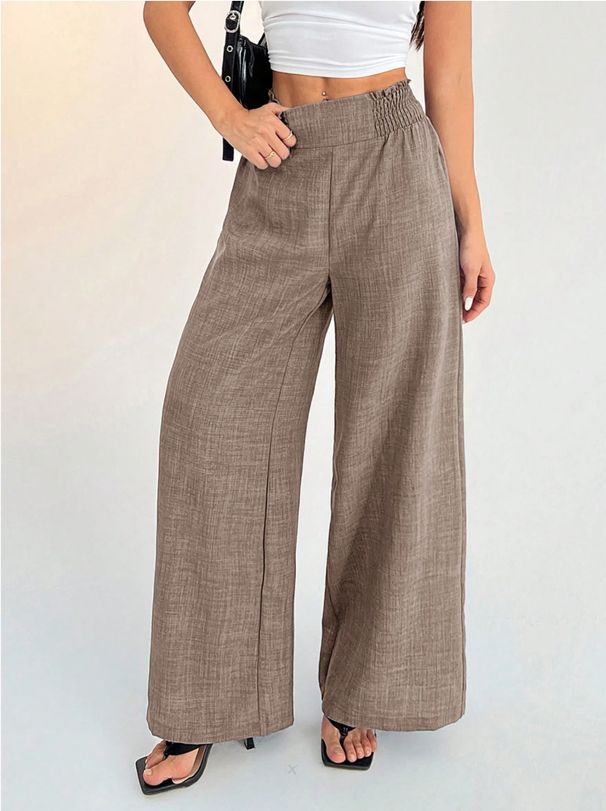 Elegant Summer 2026 Paper Bag Waist Pants Women's Casual Vacation Waistband Elastic Wide Leg Pants Work Pants Comfortable_ecoleips.com